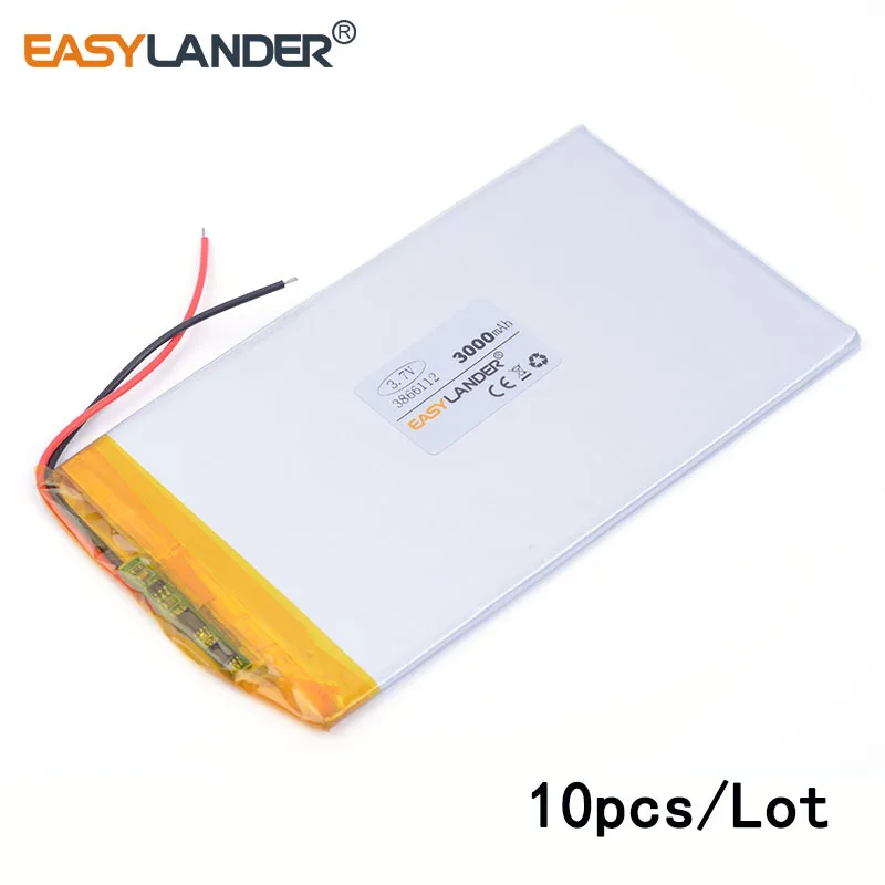 

10pcs /Lot 3866112 3000mah 3.7V lithium Li ion polymer rechargeable battery mobile power For GPS DVR toys mp3 MP4 MP5 E-book