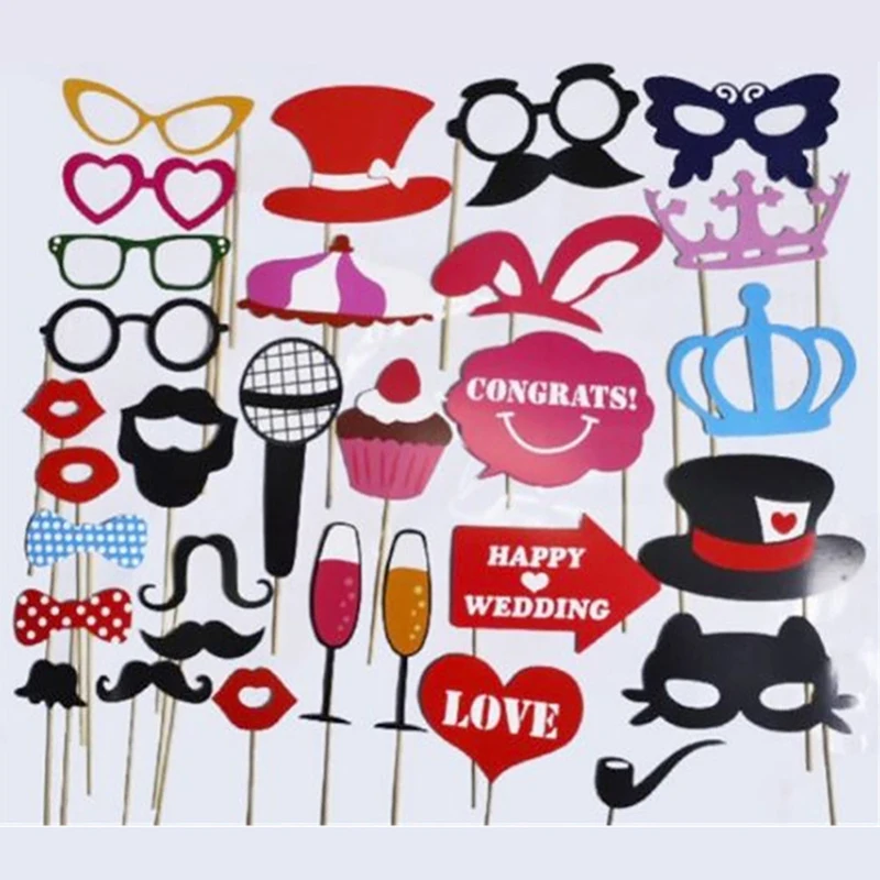 31 pcs/ set Wedding Photo Booth Props Party Decorations Supplies Mask Mustache For Fun Favors Photobooth Photocall