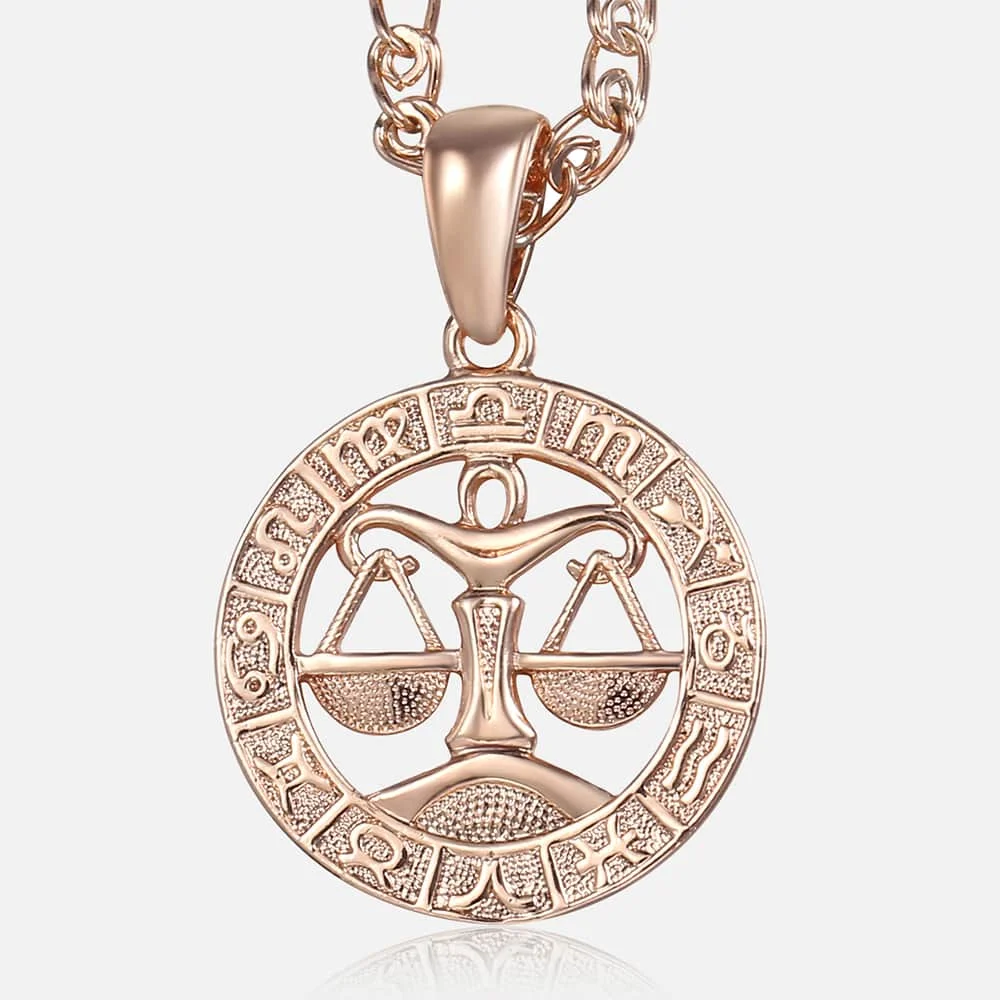 Libra Zodiac Sign Necklace For Women Men 585 Rose Gold Color Pendant Necklace Fashion Personal Birthday Gifts GP279
