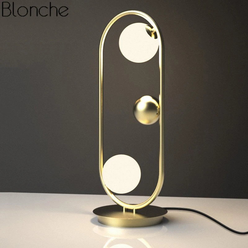 Nordic Gold Hoop Table Lamp Led Glass Ball Desk Light Standing Luminaire for Bedroom Bedside Study Reading Home Fixtures Decor