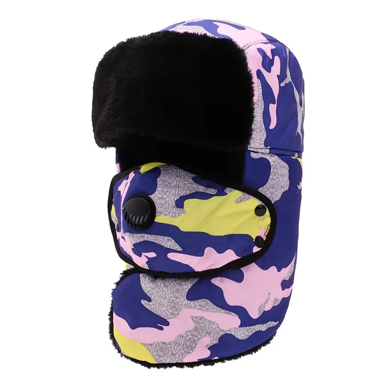 Windproof Winter Skullies Beanies For Men Women Faux Fur Winter Hats Thicken Warm Snow Women Cap Face Mask Men's Hat