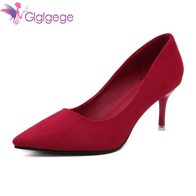 Glglgege 2022 Best Quality Big Size 36-41 Thin Heels Elegant Spring Career Office  Shoes Woman Pumps Party OL Suede women\'s Shoe