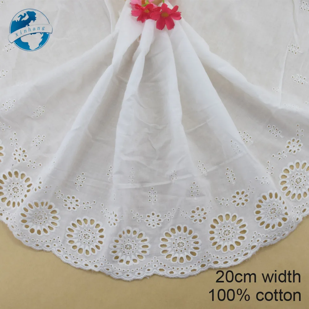 20cm Width 100% Cotton Embroid Lace Sewing Ribbon Guipure Trim Wedding Dress DIY Garment Accessories french African Lace#3907