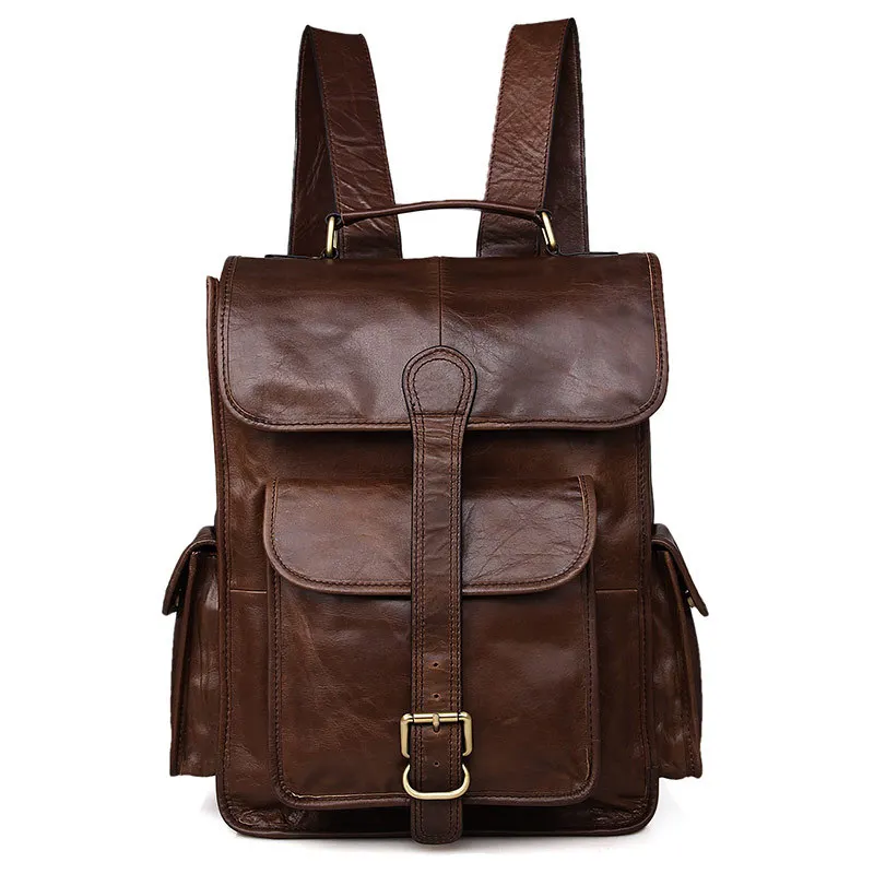 Nesitu High Quality Coffee Vintage Real Skin Genuine Leather Male Men Backpacks Travel Bag Cowhide Female Women Backpack M7283