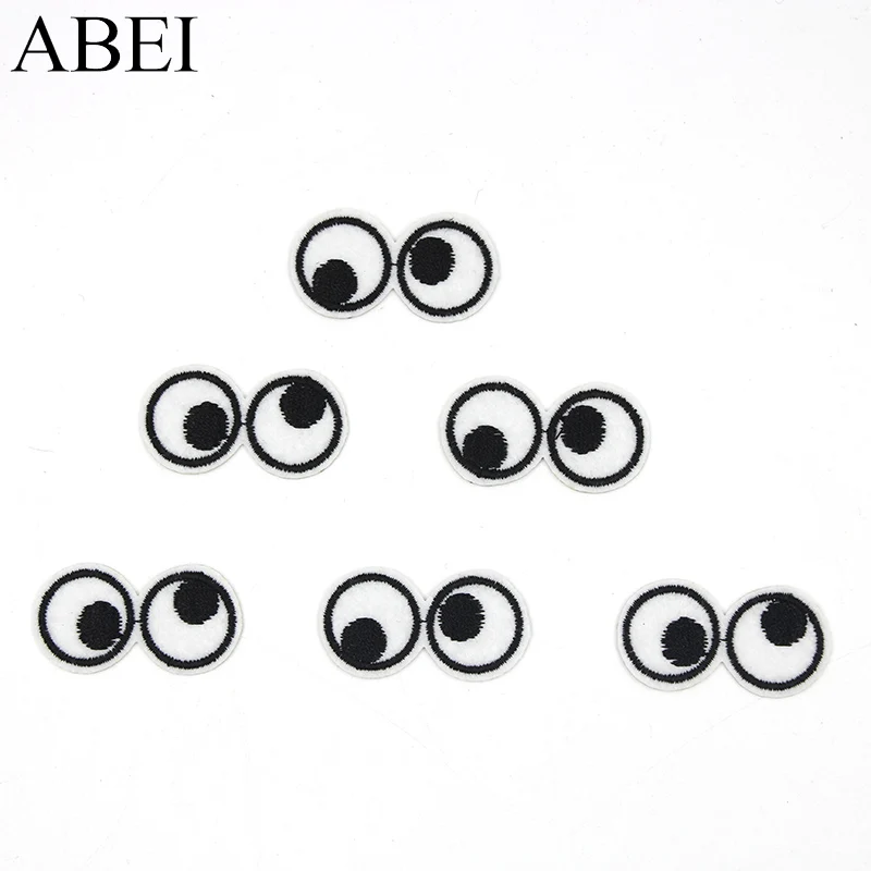 10pcs/lot Funny Black White Embroidered Eyes Patches Iron On Small Clothes Appliques Diy Jeans Backpack Coats Stickers Badge