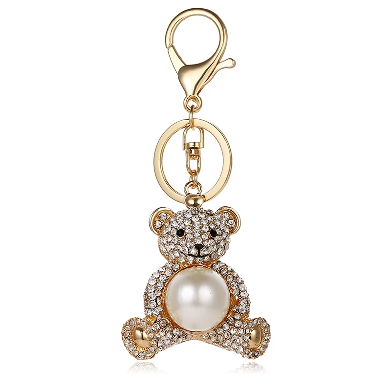 White bear hug beads charm lovely crystal pendant charm women wallet bag keyring keychain jewelry ysk017 lovely gifts