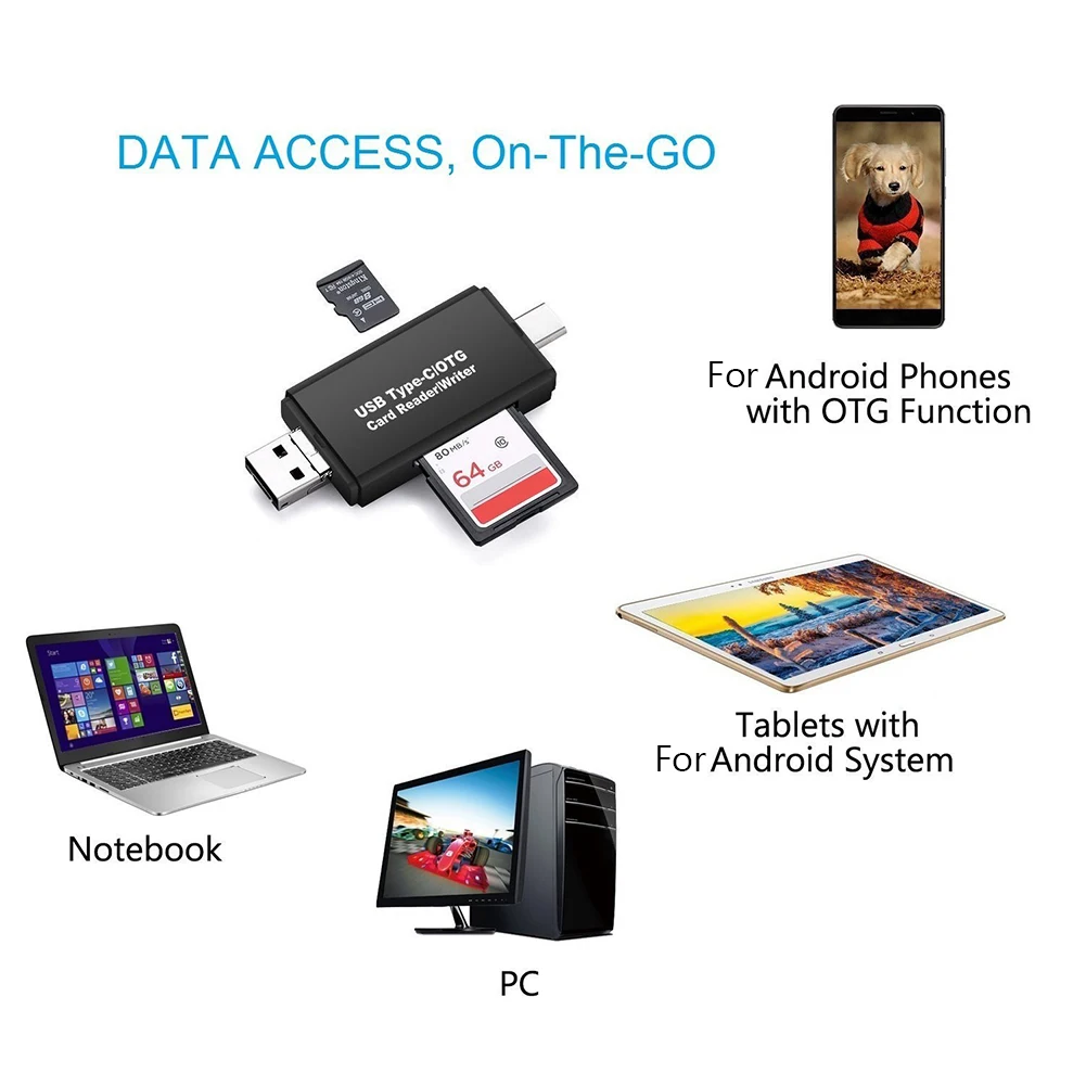 USB 3.0 Card Reader 3-in-1 Multifunctional Type-C USB 3.0 Micro-USB TF SD OTG Memory Card Reader