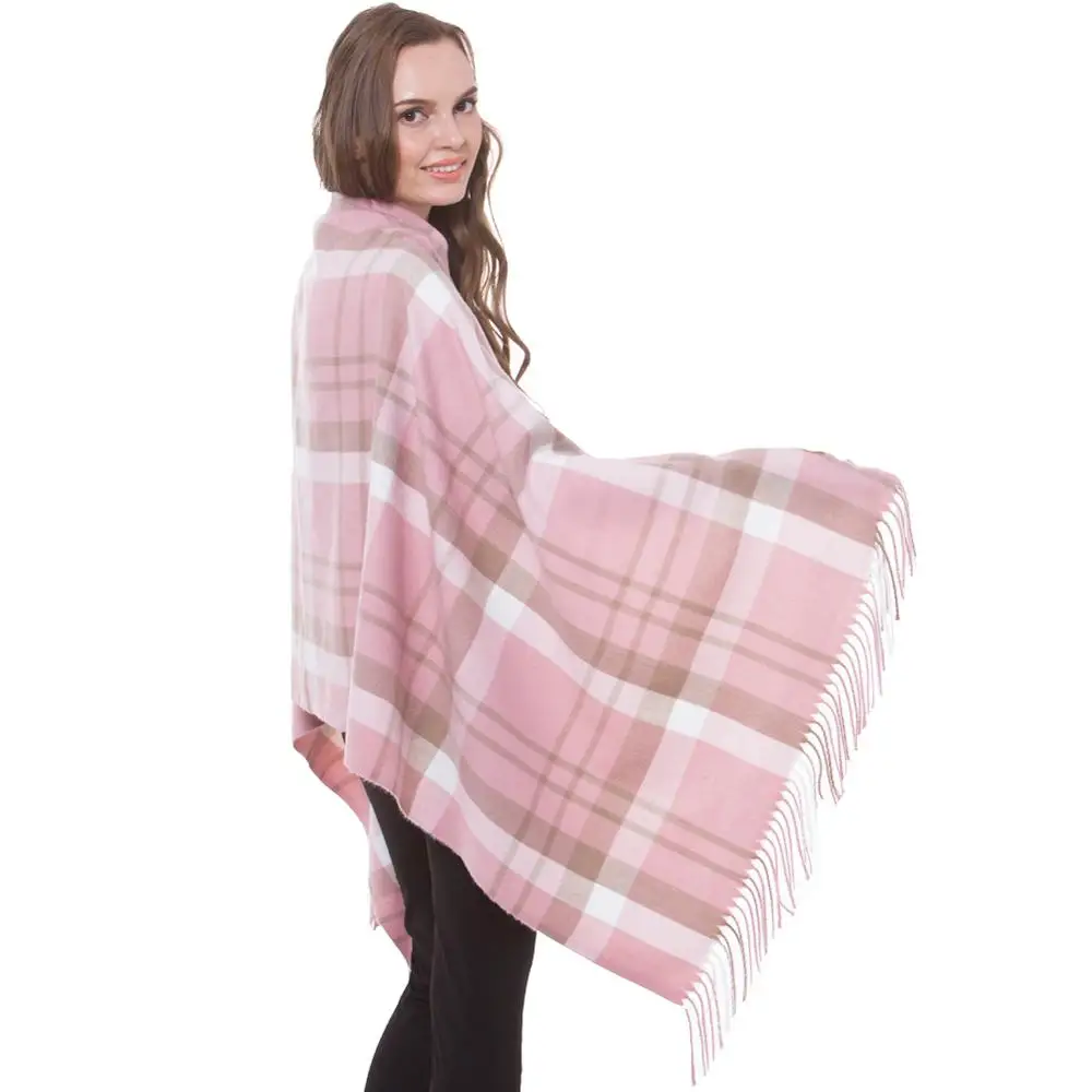 Cashmere Scarf Winter Lady Stylish Shawl Check Plaid Autumn Wrap Pashmina Fine Brushed Long Large Thick Tartan Tassel Hijab Pink