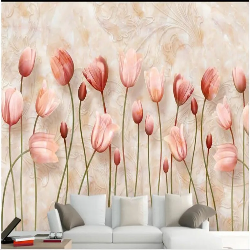 

wellyu Custom large - scale murals tulip marble embossed TV sofa background wall wallpaper non - woven wallpaper