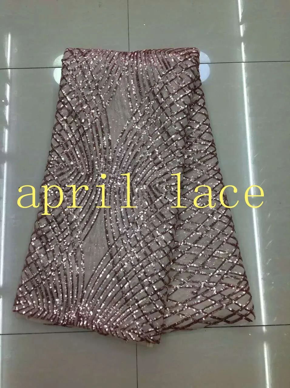 

HLL138 new arrive rose gold sequin embroidery tulle mesh for evening dress/sawing,send by dhl or fedex