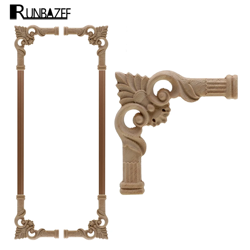 RUNBAZEF Wood Carved Corner Onlay Applique Furniture Wall Unpainted Cabinet Furniture Door Unpainted Frame Furniture Decoration