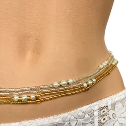 Bohemia Double Strand Waist Pearl Beads Body Jewelry, Belly Beads, Belly Chains, Elastic Waist Chain, Body African Waists Bead