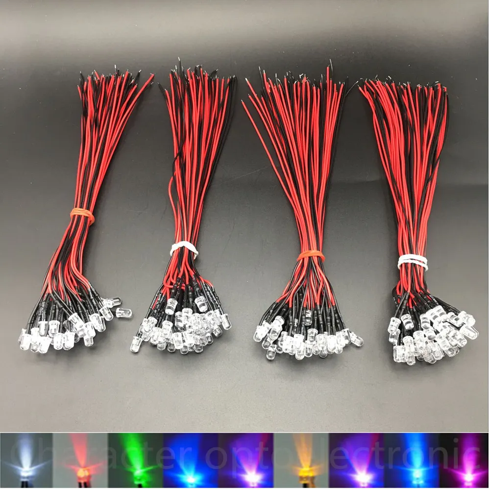 

100pcs DC 3-12V LED Diodes 20cm Pre Wired 3MM 5MM LED Light Lamp Bulb Prewired Emitting Diodes For DIY Home Decoration