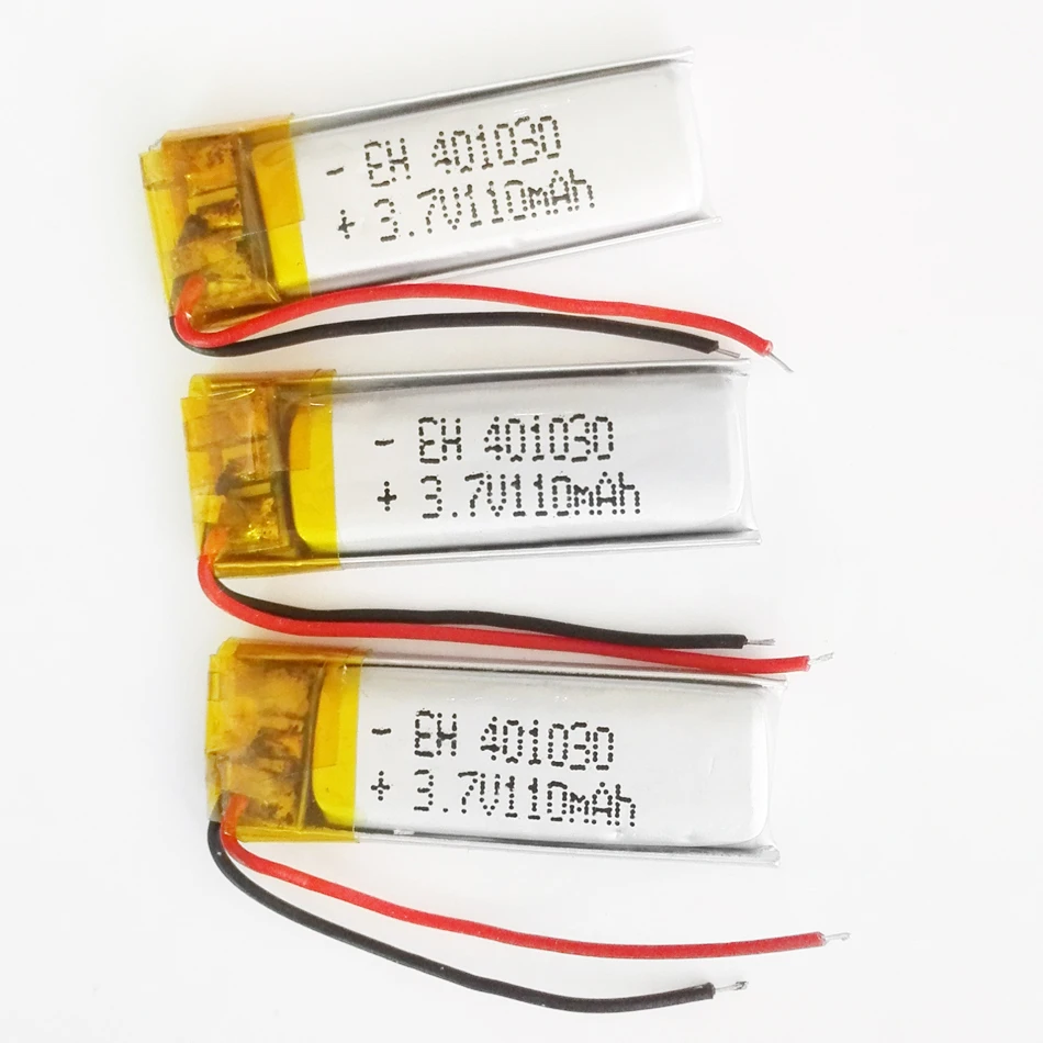 3 PCS 3.7V 110mAh Lithium Polymer LiPo Rechargeable Battery 401030 For Mp3 GPS Bluetooth Headset Recorder Braclet watch LEDLIGHT