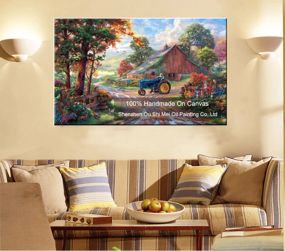 New Hand Painted Farming Landscape Oil Painting On Canvas for Hotel Decor European Country Scenery Living Room Decor Art