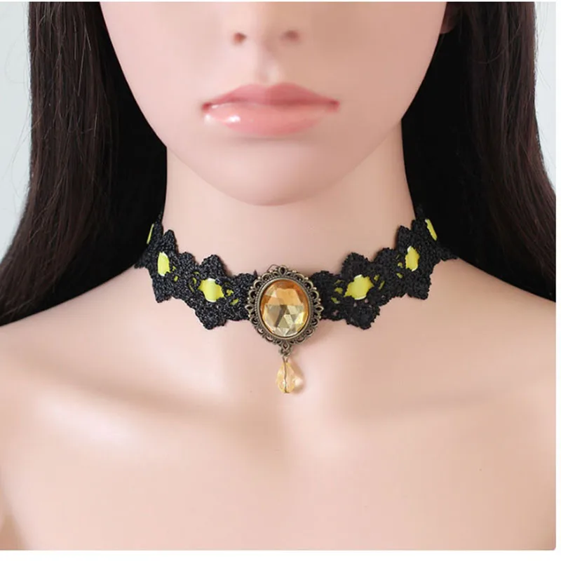 90'S Women Lace Choker Necklace Gothic Handmade Retro Burlseque Jewelry Pendnat Collar Choker Fashion Jewelry Colliers Bijous