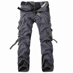 Pantalon cargo multi-poches pour homme, pantalon de travail décontracté, pleine longueur, camsalomon, fjSize 28-40