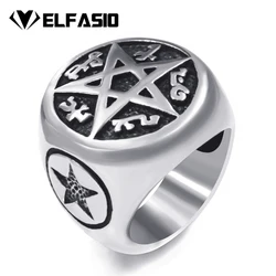 Mens Boys Pentacle Pentagram Rune Star Magic Casting 316L Stainless Steel Wiccan Ring Fashion Jewelry