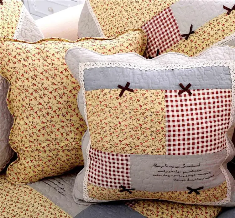 Pastoral Quilted Fabric Pillowcase, Flower Cushion Cover, Cloth Throw Pillow Cover, Home, Office, Car, Sofa Decor