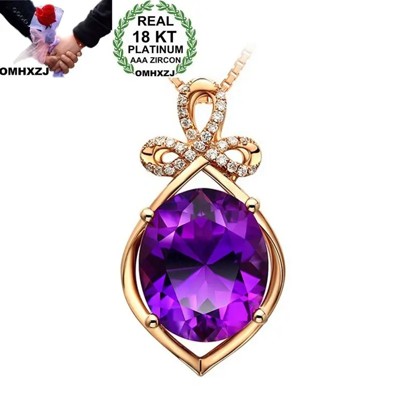 

OMHXZJ Wholesale European Fashion Woman Girl Party Wedding Gift Amethyst AAA Zircon 18KT Rose Gold Pendant Necklace NA139