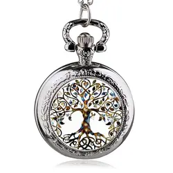 Fashion Silver Stainless Steel Tree Of Life Chain Luminous Pocket Watch Necklace Women Jewelry Glowing Pendant Chain