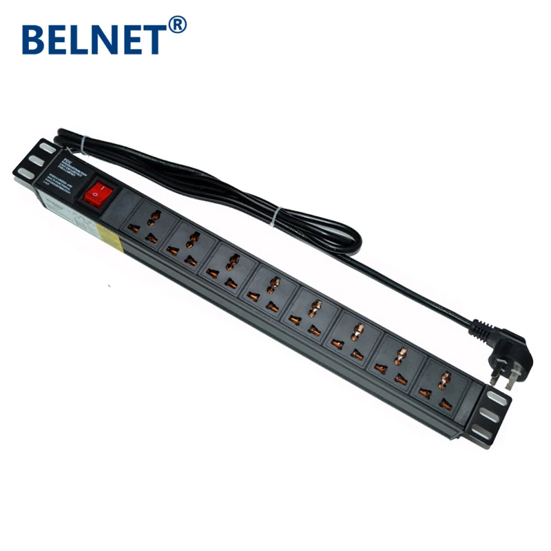 

19in 10A 1U 8units Universal Socket Double Break Switch PDU Network Cabinet Rack Power Strip Distribution Outlet For EU US Plug
