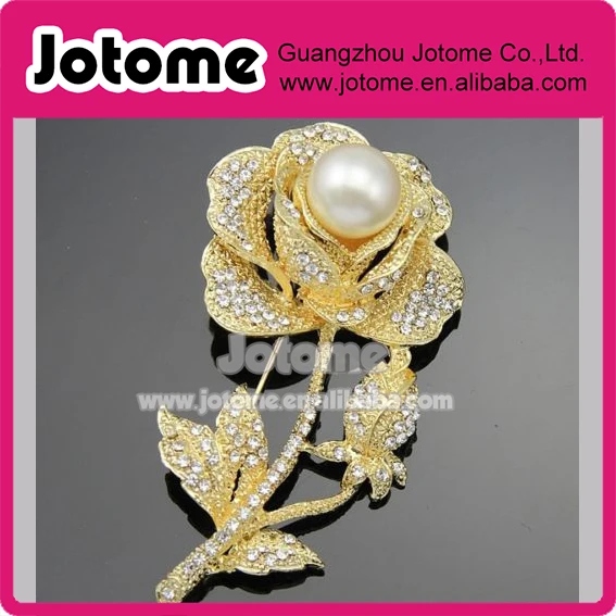 Elegant silver rose shape wholesale rhinestone brooch for wedding dresses