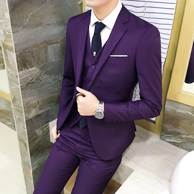 (10 colors) jacket + pants + vest / suit suit men's business professional tooling 3 sets, groom wedding dress host costumes