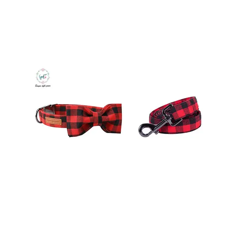 Unique Style Paws Christmas Plaid  Dog Collar And Leash Set Gift for Dog Pet Product