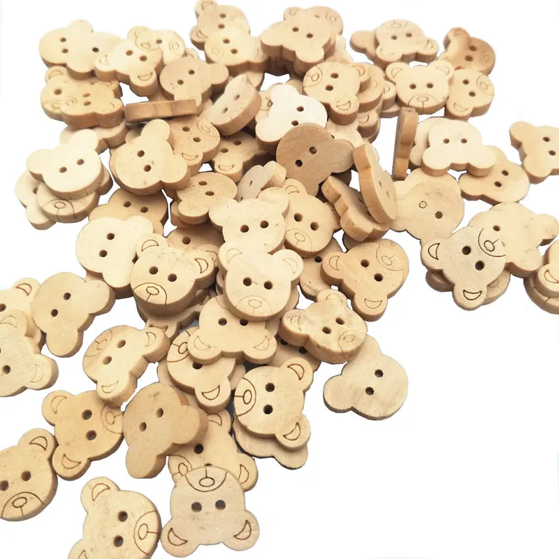 20Pcs/50Pcs/100Pcs Decorative Bear Wooden Buttons Natural Teddy Bear Charms 2Holes Wood Sewing Buttons for Children  7NK247