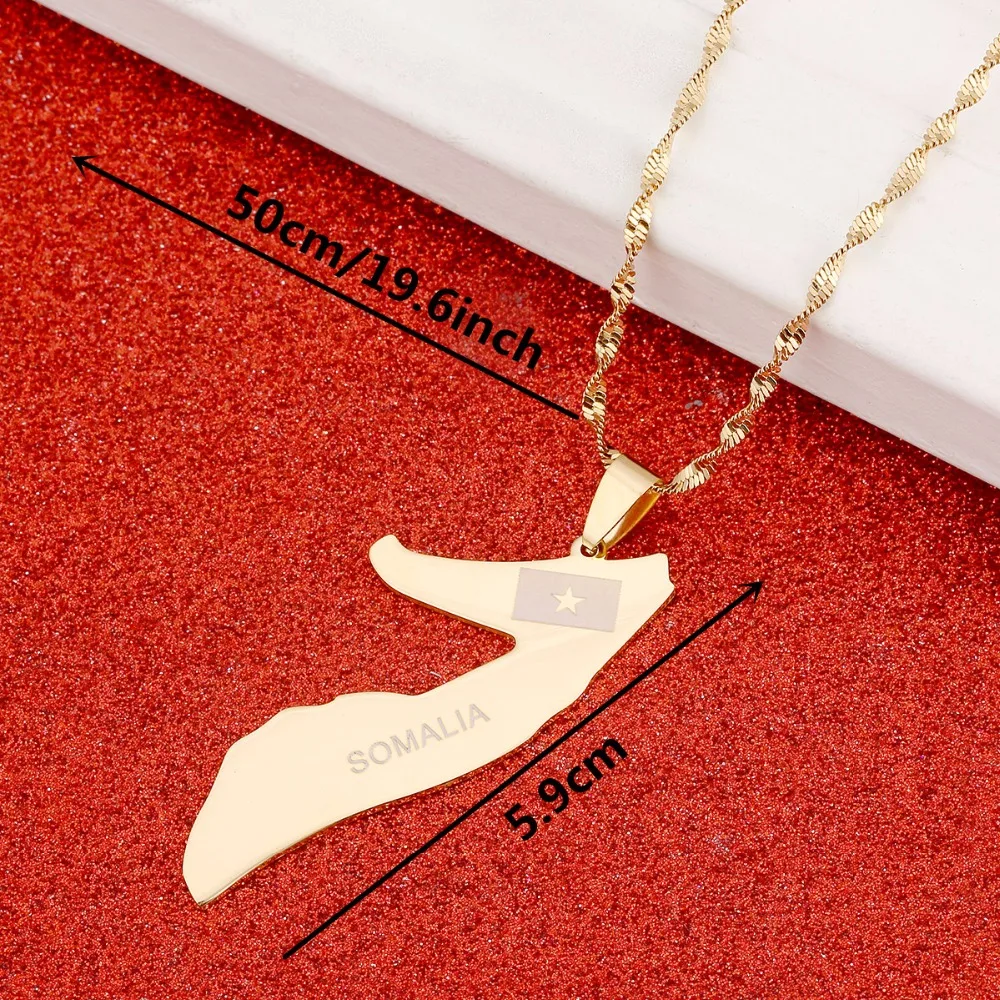 Somalia Map Flag Gold Color Necklace Gold Color Jewelry Soomaaliya Pendant Country Maps