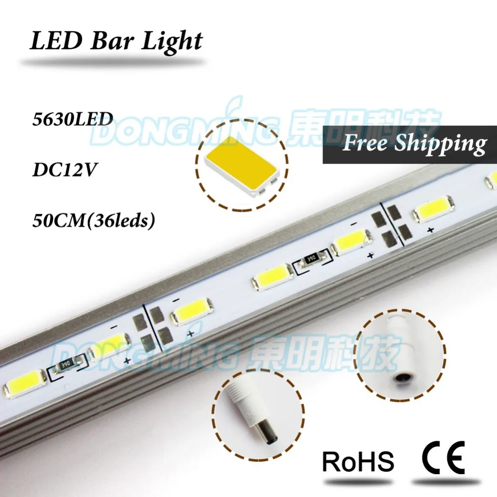 

50pcs 50cm 12V 36led V/U Aluminium Profile DC connector led bar indoor 5630, led luces strip aluminum, led luces strip