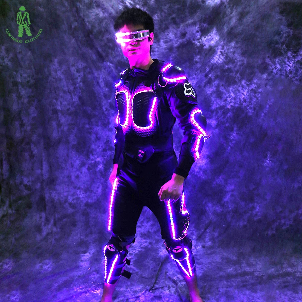 

Бесплатная доставка, светодиодный светильник Armor Tron Legacy, яркий робот-костюм с очками и перчатками, наколенник для ночного клуба, сценического шоу