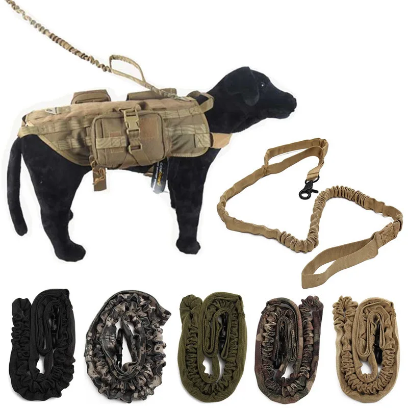 Treinamento tático K9 Dog Lead Leash, Novo Exército Nylon, Militar, Elastic Canine Strap Rope, Colar de arnês de tração