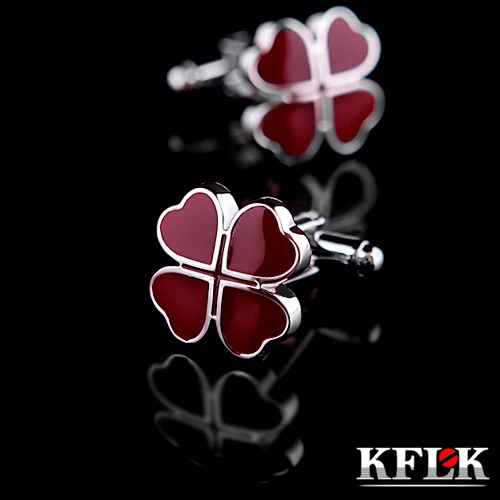 KFLK Luxury 2020 HOT shirt cufflinks for men's gifts Brand cuff buttons Red Clover cuff links High Quality abotoaduras Jewelry