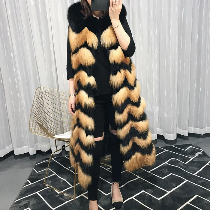 

Real fox fur vest red fox silver fox whole leather waistcoat long winter warm women fashion catwalk section