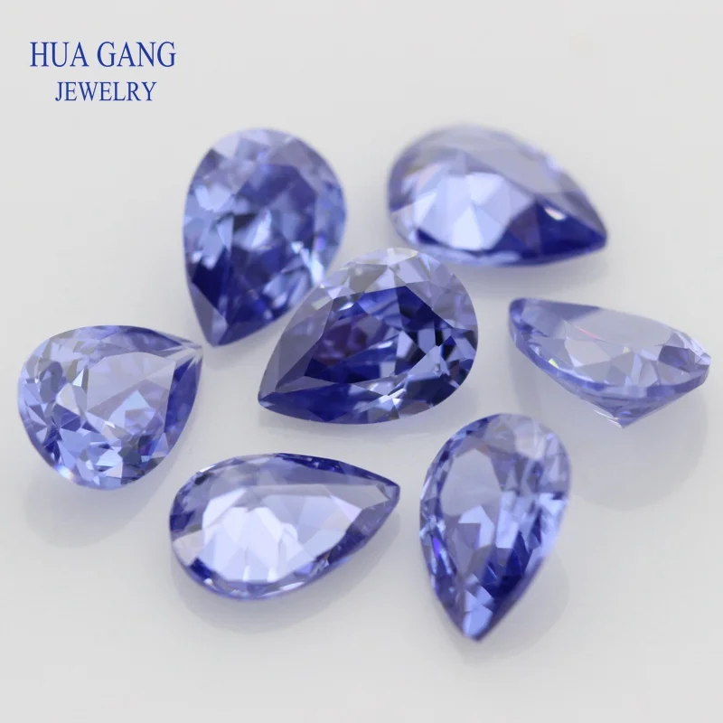 2x3-15x20mm Pear Shape Light Tanzan Blue AAAAA Cubic Zirconia Synthetic Gems CZ Stone For Jewelry