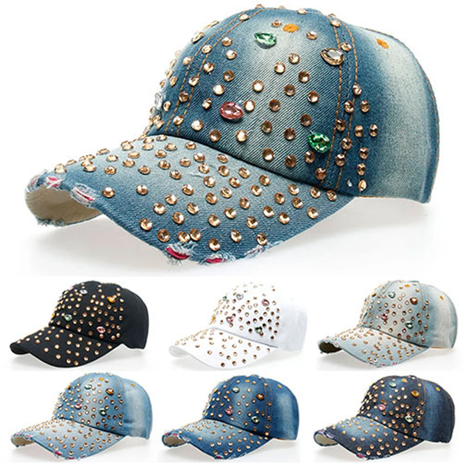 Bling Water Wave Point Manual Drill Baseball Caps Cool Beautiful Girls Diamond Hats High Quality Hot Sale SY326