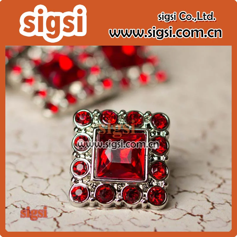 

Shiny red square dazzling crystal acrylic rhinestone button for garniture