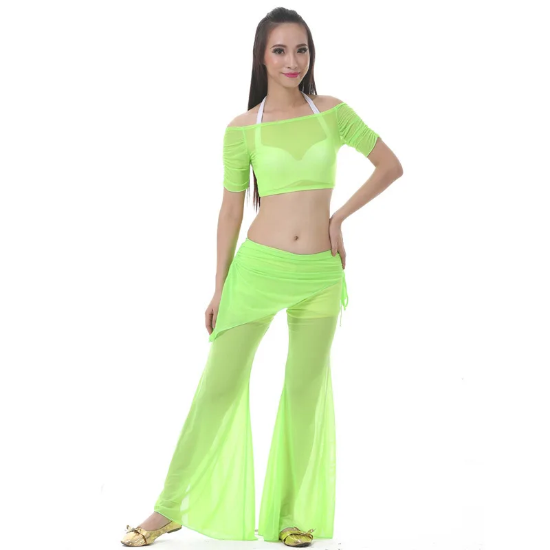 Wholesale belly dance mesh belly dance practice clothes women belly dance set top+pants