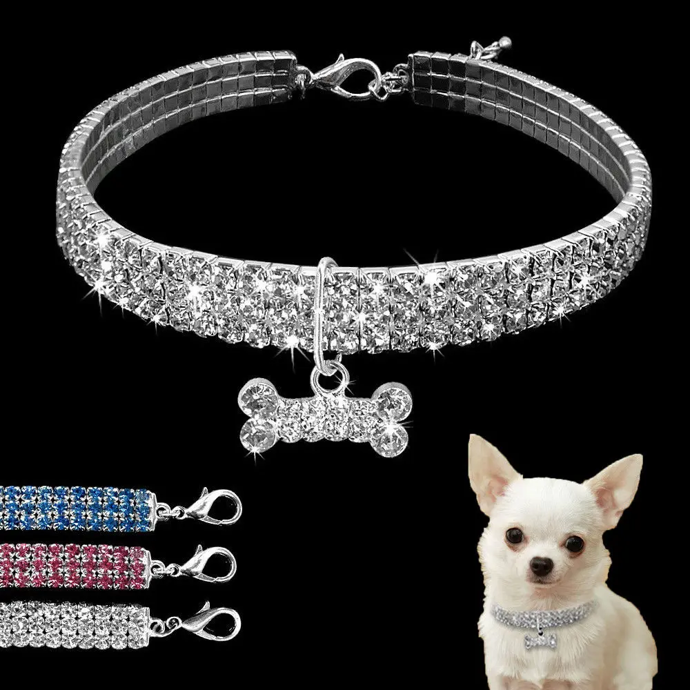 

Bling Rhinestone Dog Collar Crystal Puppy Chihuahua Pet Dog Collars Leash For Small Medium Dogs Mascotas Accessories S M L Pink