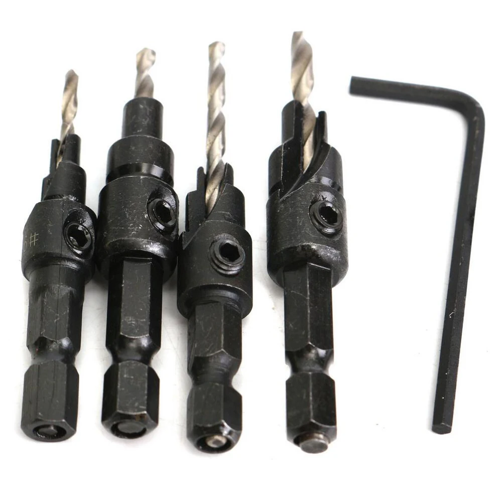 WENXING 4pcs Svasatore Trapano La Lavorazione Del Legno Punta Del Trapano Set di Perforazione Pilota Fori Per Vite Formati #6 #8 #10 #12