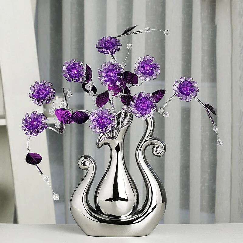 

High Quality Crystal Flower Vase Home Decoration Accessories Creative Ceramic Flowerpot Figurines And Miniatures Wedding Gifts