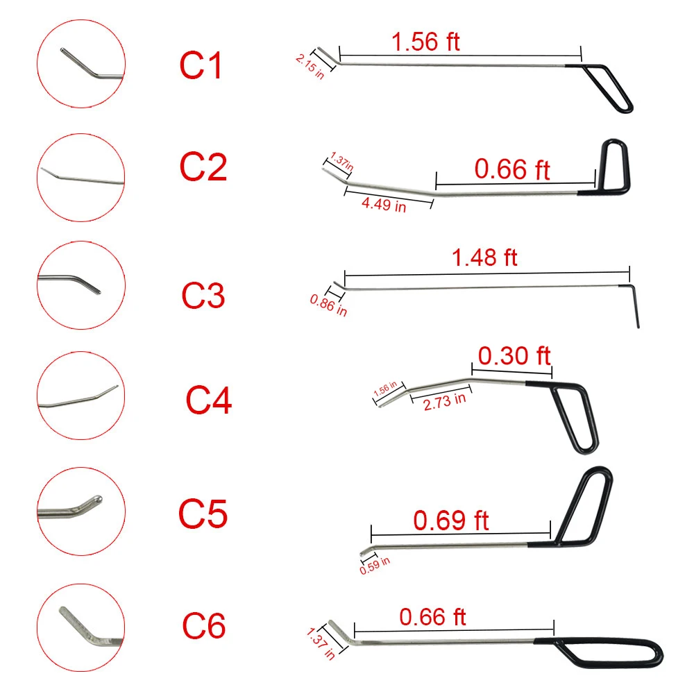 Highly Quality 6pcs Rods Hook Tools with Repair Hammer Tab Down S hook for Car Panitless dent repair Removal Ferramentas