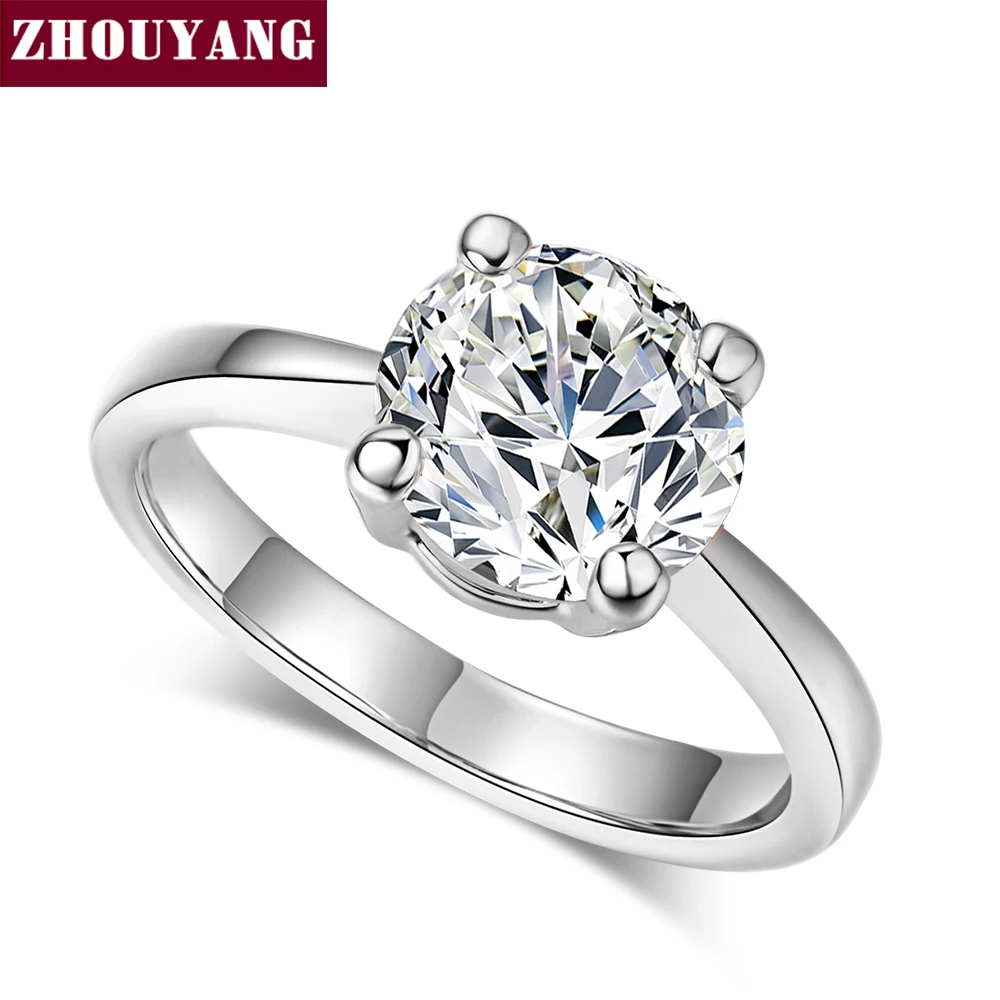 ZHOUYANG Wedding For Women Four Claw 8mm Cubic Zirconia Engagement Rose Gold Color Flashion Jewelry Girl Friend Gift R333 R335