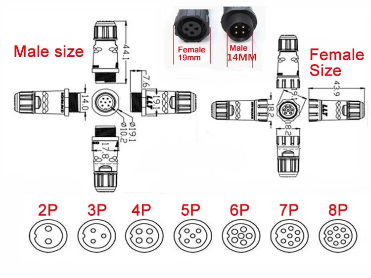 Adaptador de Panel resistente al agua para exteriores, conector impermeable IP68, M14, 2P, 3P, 4P, 5P, 6P, 7P, 8P, IP67