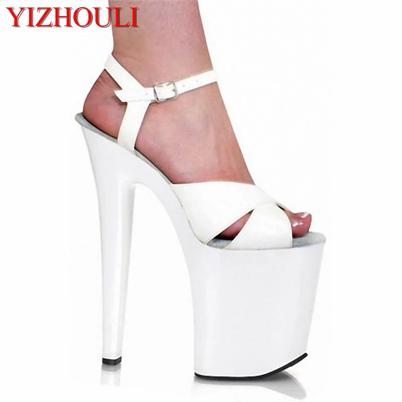 

Star sexy performance white bride wedding shoes, super thin 20cm high heel sandals, women's 8 inch sexy dancer sandals