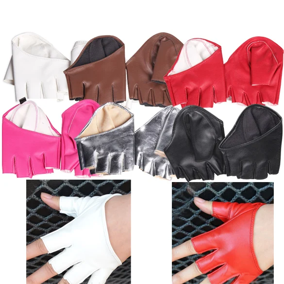 

Female Gloves 2017 Cool Women Tight Half Palm And Finger Gloves Imitation Leather Multicolor