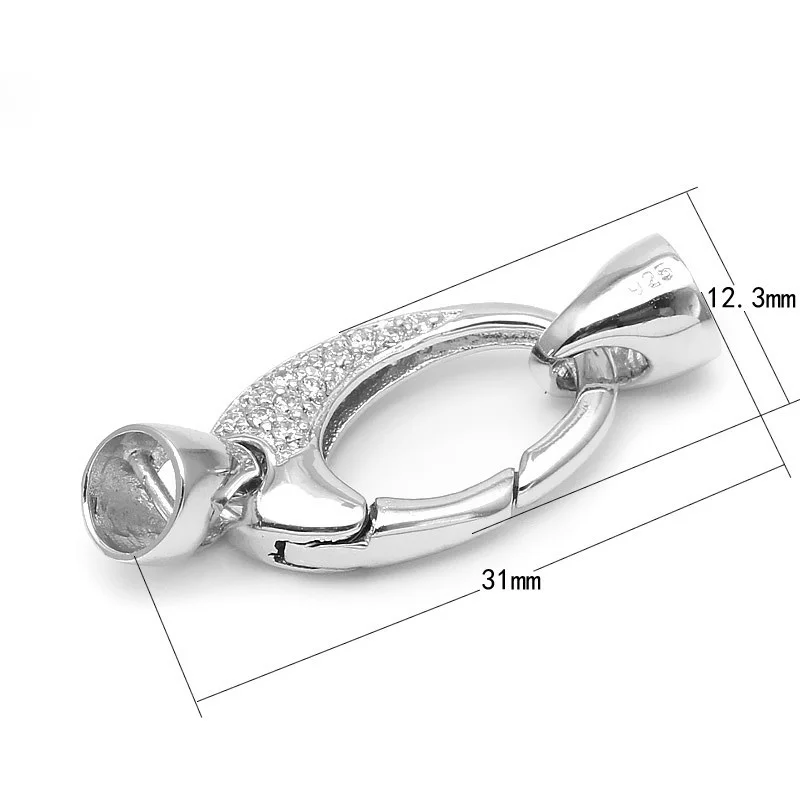 New Design 925 Sterling Silver Micro Pave Zircon Lobster Clasp With End Cap For Pearl Jewelry Necklace Bracelet SC-CZ039