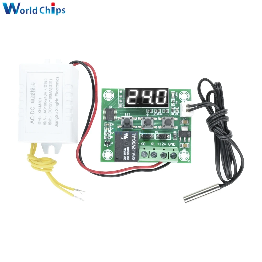 W1209 AC 110V-220V Digital LED Thermostat Temperature Control Switch Thermometer Module Board NTC Waterproof Sensor Probe Wire